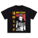 Mirio Togata Shirt with red background, yellow MIRIO TOGATA header, vertical Japanese text, and “1000000” chest plate