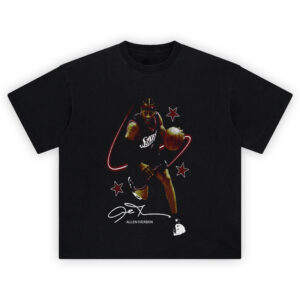 Allen Iverson Sixers Legend T Shirt featuring Iverson dribbling in vintage NBA art style