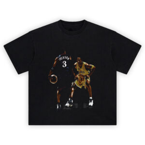 Iverson vs Kobe Showdown T Shirt featuring Allen Iverson and Kobe Bryant face-off moment in vintage comic style