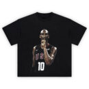 Kobe Bryant USA 10 T Shirt featuring Kobe in black USA jersey with finger to lips silencing the crowd