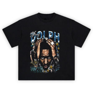 Young Dolph Paper Route Frank T Shirt featuring bold graphics of the rapper with chains, stars, and performing on stage