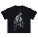 Chris Brown Shirt showing crouched denim pose with cap on black halftone background