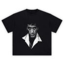 Scarface Shirt with black-and-white halftone portrait, sharp white collar, and chain