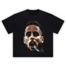 Steph Curry Shirt close-up halftone portrait with dangling mouthguard on black