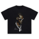 Shai Gilgeous-Alexander Shirt with braided hair, white wraparound shades, and stacked silver chains on black background