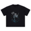 Nipsey Hussle Shirt with crowned profile, blue lightning accents, and crescent moon on black