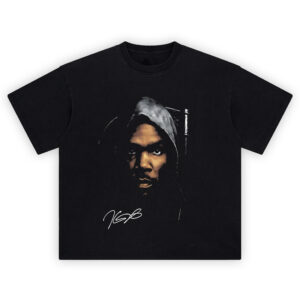 Kevin Durant Grim Reaper Shirt with intense portrait and reaper-style scythe silhouette on black