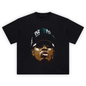 Gervonta Davis Big Face portrait with Yankees cap, sunglasses, red signature, halftone shading