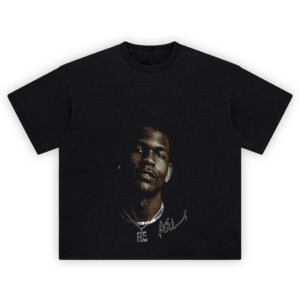 Anthony Edwards Shirt portrait with gold highlight, AE pendant, and signature mark