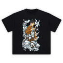 Captain Levi Shirt with vertical kanji, twin blades, ODM gear, and swirling smoke frame