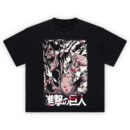 Eren Titan Rage Shirt with roaring Titan, blood splatters, speed lines, and large white kanji title