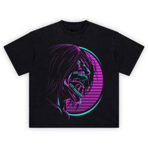 Neon Titan Profile Shirt with cyan-and-purple roaring titan inside striped neon circle