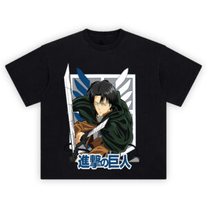 Levi Ackerman Attack on Titan Wings of Freedom T Shirt featuring Levi in battle stance with swords and cape