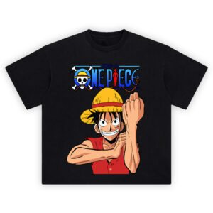 Straw Hat Luffy One Piece Classic Pose T Shirt featuring Luffy in red vest and hat with logo
