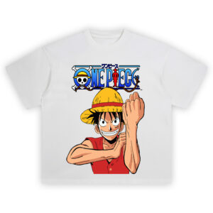 Straw Hat Luffy One Piece Classic Pose T Shirt featuring Luffy in red vest and hat with logo