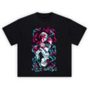 Sukuna vs Itadori shirt with neon magenta and cyan flames and Japanese text