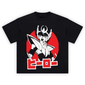 Retro Hero Armor shirt featuring winged-helm anime hero with red circle and “ヒーロー” text