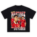 Lisandro Martinez The Butcher shirt collage with red kit, “MARTINEZ” and “THE BUTCHER” text