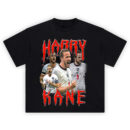 Harry Kane England collage shirt with multiple poses, red text, and checkerboard splatter