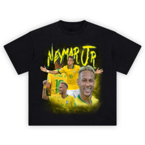 Neymar Jr yellow collage shirt with glitter background and multiple Brazil poses