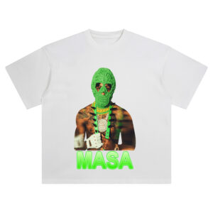 NBA YoungBoy Masa Tour Green Mask T Shirt featuring iconic tour look with ski mask and chains