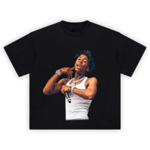 NBA YoungBoy Tank Top Mic Performance T Shirt featuring intense concert moment with mic