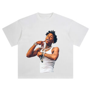 NBA YoungBoy Tank Top Mic Performance T Shirt featuring intense concert moment with mic