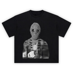 NBA YoungBoy Monochrome Masked Warrior T Shirt featuring grayscale masked portrait with chains