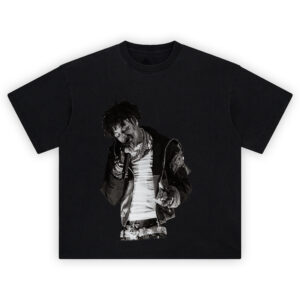 NBA YoungBoy Monochrome Live Performance T Shirt with grayscale graphic of YoungBoy rapping