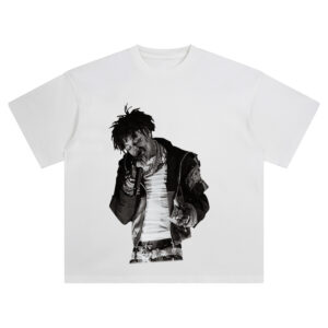 NBA YoungBoy Monochrome Live Performance T Shirt with grayscale graphic of YoungBoy rapping