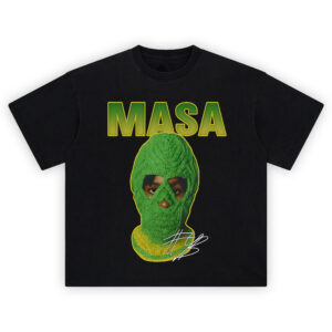 NBA YoungBoy MASA Tour Green Mask T Shirt with bold yellow-green MASA lettering and signature