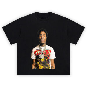 NBA YoungBoy Never Broke Again Gator T Shirt with red-yellow alligator design and rapper wearing chains