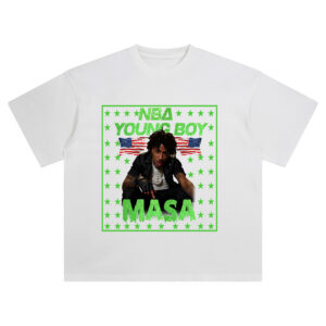 NBA YoungBoy MASA Tour Flag Stars T Shirt with glitter green text, flags, and star border