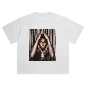 NBA YoungBoy Reflections Photo T Shirt featuring a close-up portrait with tattoos and jewelry