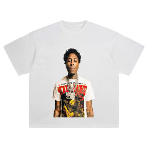 NBA YoungBoy Never Broke Again Gator T Shirt with red-yellow alligator design and rapper wearing chains