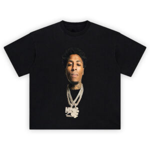 NBA YoungBoy Never Broke Again Chain T Shirt with close-up of rapper and iced-out chains