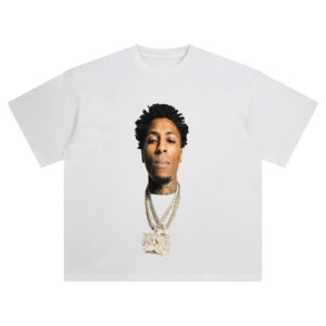 NBA YoungBoy Never Broke Again Chain T Shirt with close-up of rapper and iced-out chains