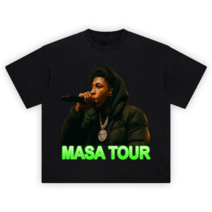 NBA YoungBoy Masa Tour T Shirt featuring YoungBoy performing with neon green tour text