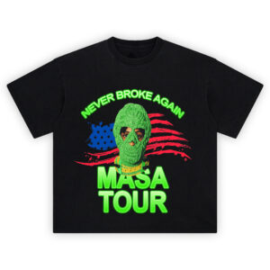 NBA YoungBoy Never Broke Again MASA Tour T Shirt with green ski mask and flag design
