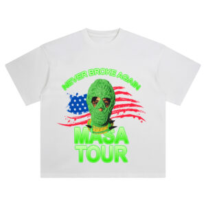 NBA YoungBoy Never Broke Again MASA Tour T Shirt with green ski mask and flag design