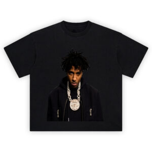 NBA YoungBoy Blacked Out Ice Chain T Shirt featuring rapper in all-black with iced medallion