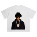 NBA YoungBoy Blacked Out Ice Chain T Shirt featuring rapper in all-black with iced medallion