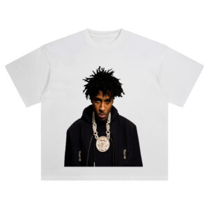 NBA YoungBoy Blacked Out Ice Chain T Shirt featuring rapper in all-black with iced medallion