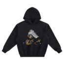 Michael Jackson Big Face Graphic Hoodie graphic showing a close-up portrait with a white glove covering the eyes, a smile, and gold star jacket details on a black hoodie.