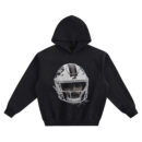 Josh Allen Big Face Hoodie featuring a close-up Buffalo football helmet portrait with facemask and script signature