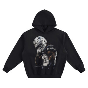 CeeDee Lamb Hoodie with navy and silver football portrait, star helmet, number 88 jersey, and script signature on black