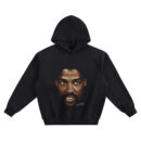 Julius Erving Big Face Hoodie graphic showing a centered close-up portrait of Julius Erving with warm tones and a small white signature on a black hoodie.
