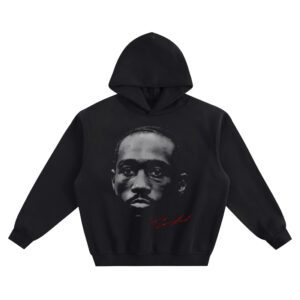 Terance Crawford Big Face Hoodie with a black-and-white close-up portrait and a red signature graphic on the front of a black hoodie.