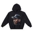 Black hoodie featuring a side-profile portrait of Michael Jordan wearing a Chicago White Sox cap with a signature-style graphic underneath.