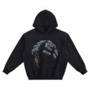 Big Worm Big Face Hoodie featuring a shadowy close-up portrait with bright blue hair curlers and a “Big Worm” signature on a black hoodie.